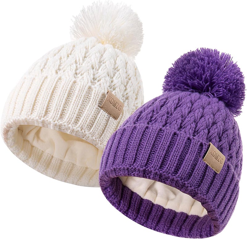 TYOMZG Baby Beanie Hats with 2-Pack,Warm Winter Hats for Boys and Girls,Infant Fleece Lined Toddler Baby Hats for 0-36 Month - Image 1